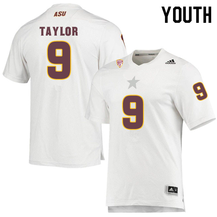 Youth #9 D.J. TaylorArizona State Sun Devils College Football Jerseys Sale-White - Click Image to Close